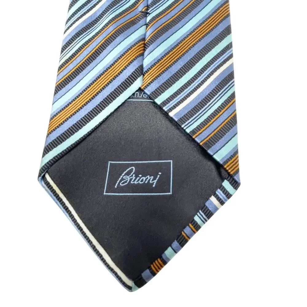 Brioni Men's Multicolor Stripe Silk Cotton Blend Tie Made in Italy Career Office